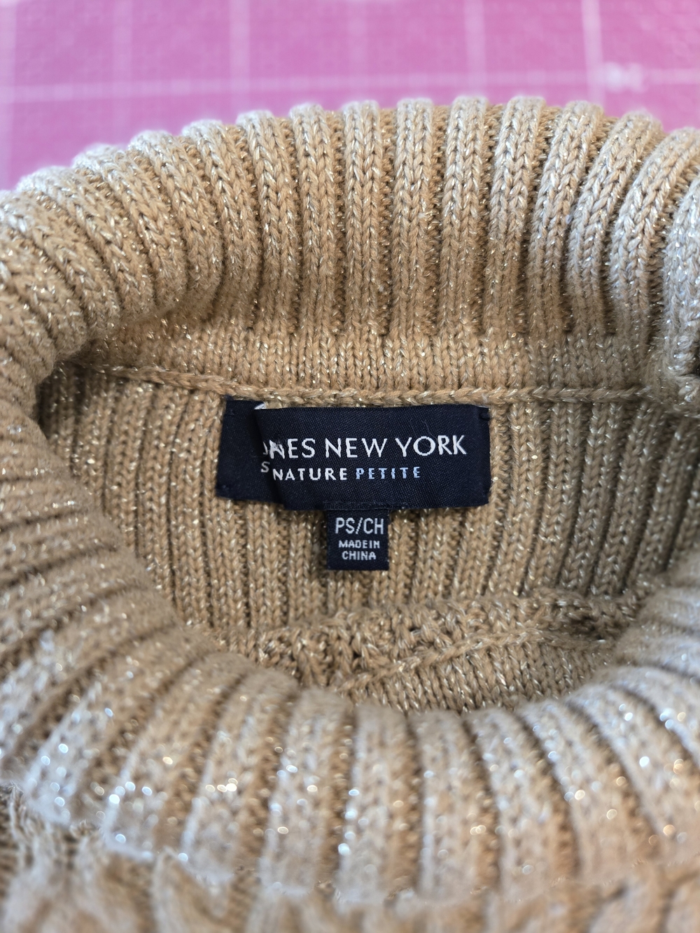 Jones New York Metallic Knit Turtleneck Sweater - Camel Size PS